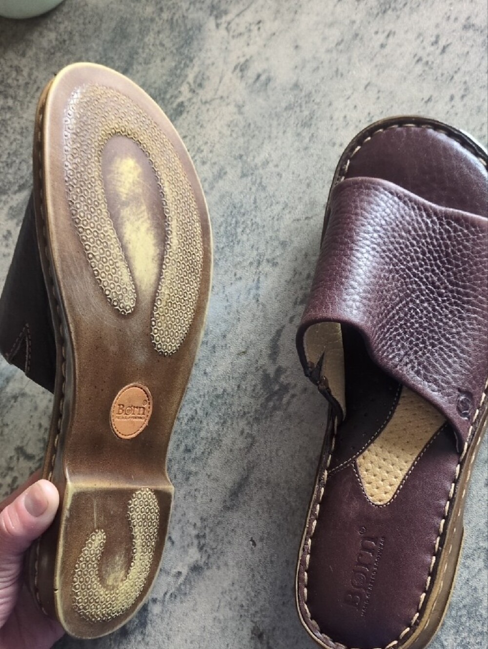 Born Dark Brown Leather Slide Sandals - Picture 3 of 5